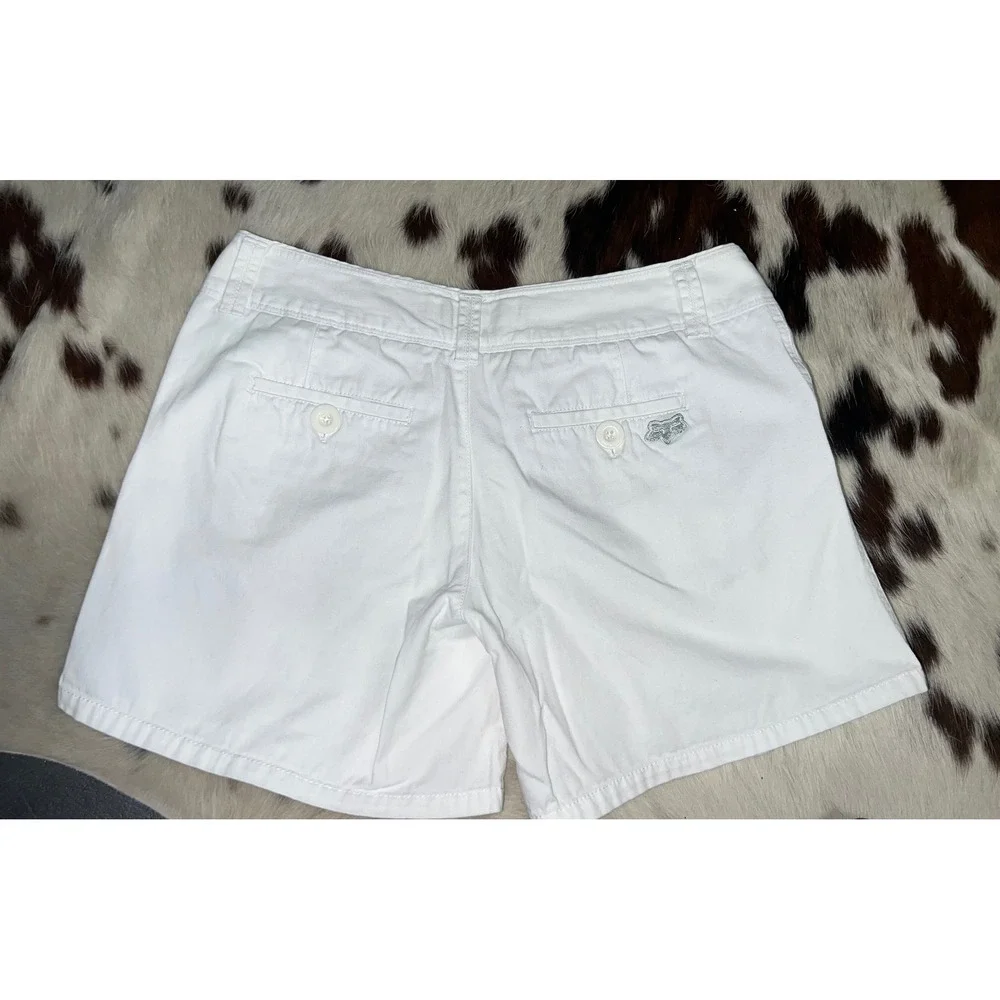 Fox Racing Womens White Low Rise Denim Shorts Size 5 Pleated Y2K Skater Moto